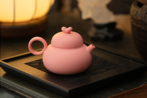 紫砂 桜色ひょうたん型急須-実物写真